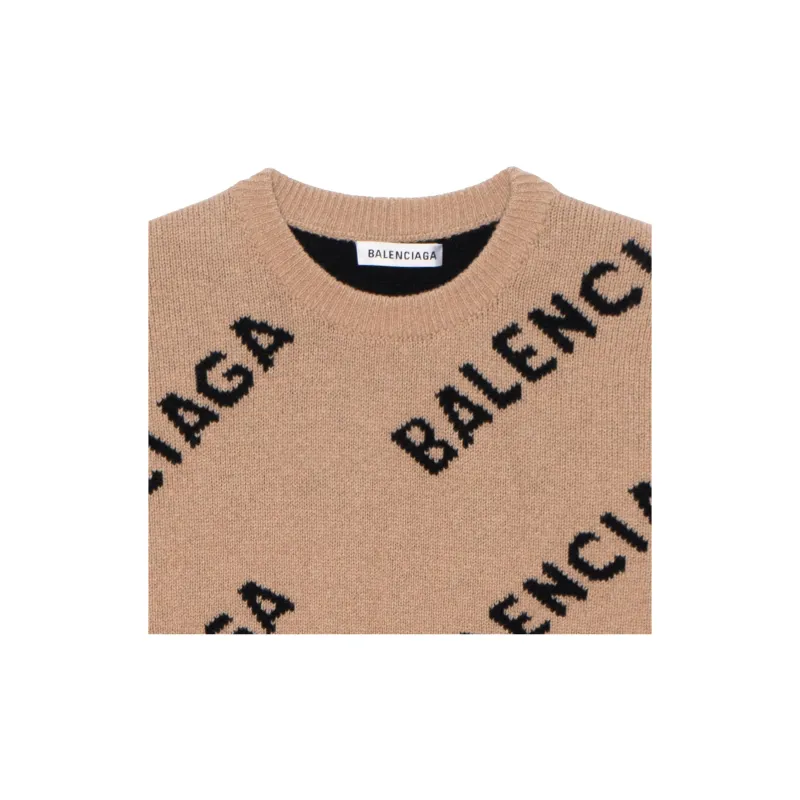 Balenciaga All Over Logo Crewneck 'Beige/Black'-3