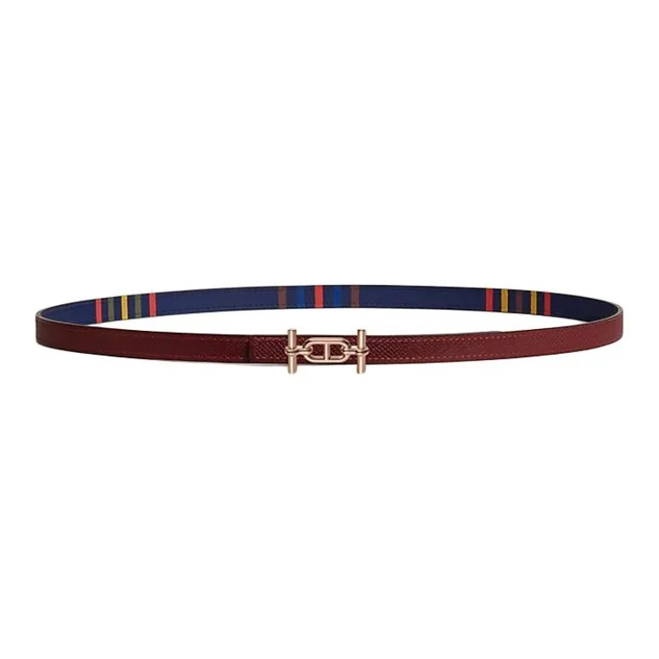 HERMES Calfskin Leather Belts Women's Light Blue Width 1.3CM-1