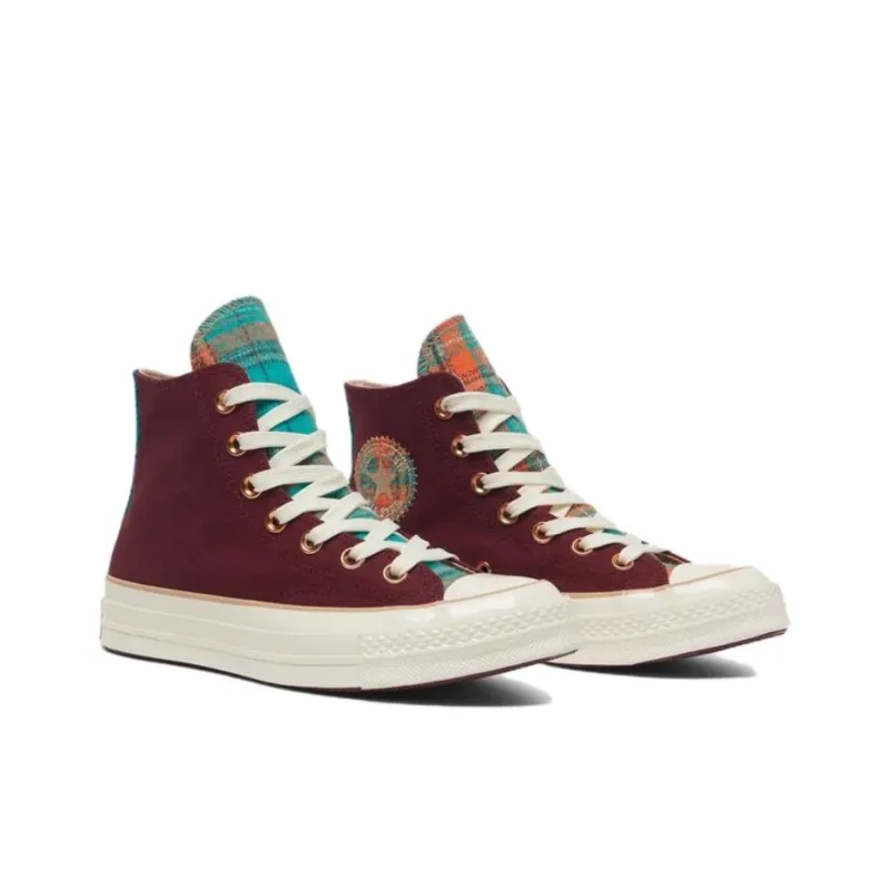 Converse Women's Chuck 70 High 'Canvas & Plaid Deep Bordeaux'-2