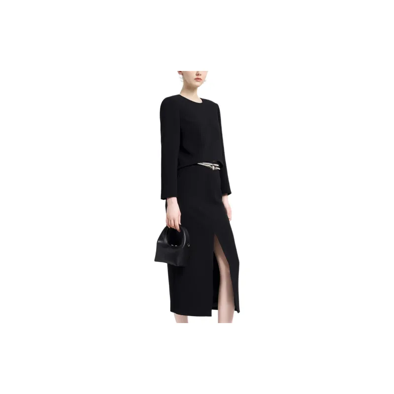 BESIONIA Solid Color Crew Neck Long Sleeved T Shirt Women's Black-4