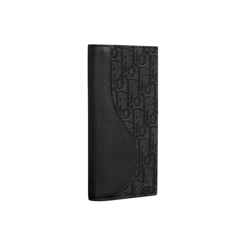 DIOR Cotton With Cow Leather Patchwork Wallet Unisex Black-1
