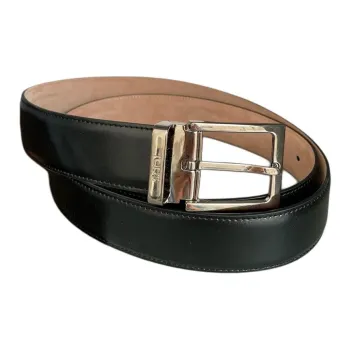 TOD'S Metal Leather Belts Men's Black Width 3.5CM
