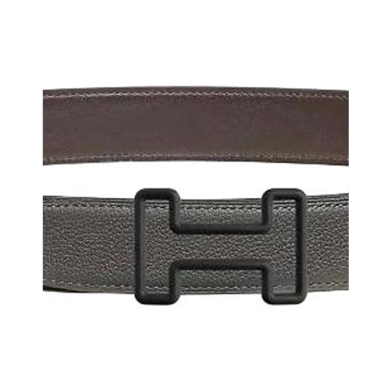 HERMES Calfskin Leather Belts Men's Dark Brown Width 3.2CM-2