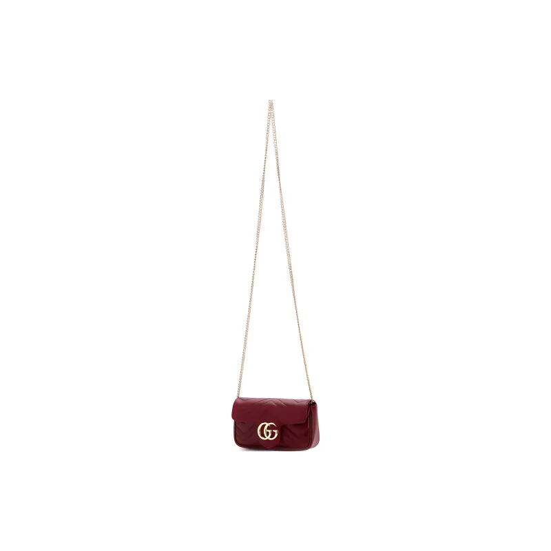 GUCCI GG Marmont Leather Shoulder Bag Crossbody Bag Extra Mini Women's Burgundy-1
