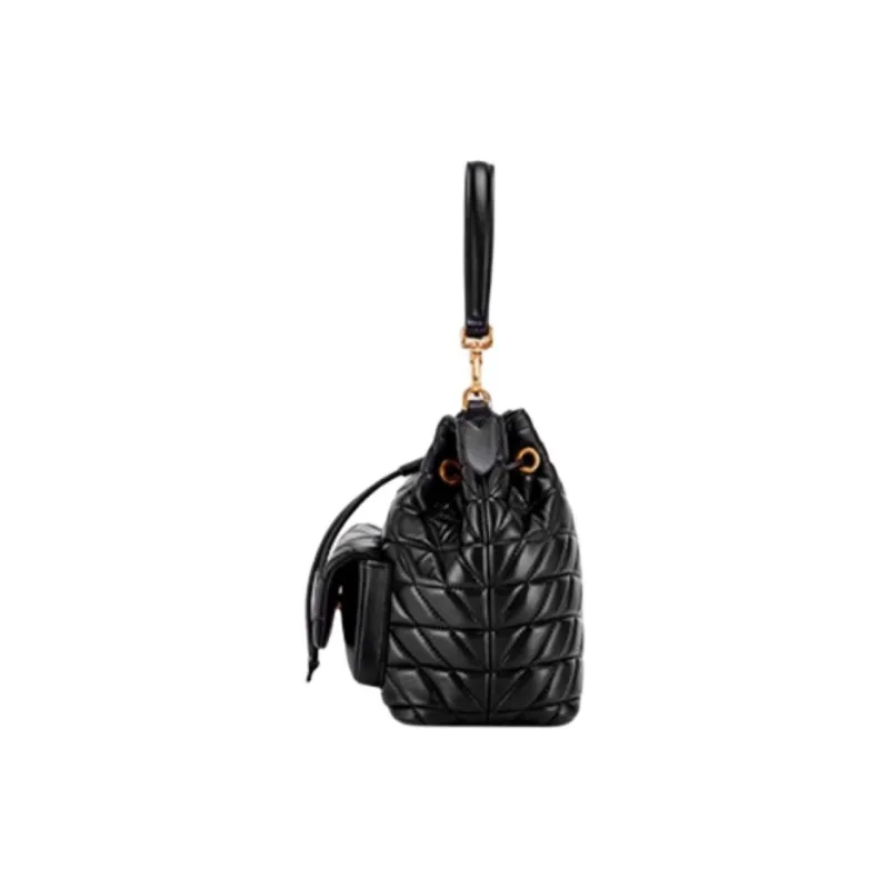 Hush Puppies Sheepskin Bucket Bags Shoulder Bag Crossbody Bag Handbag Medium Size Women's Black/grey Apricot-3