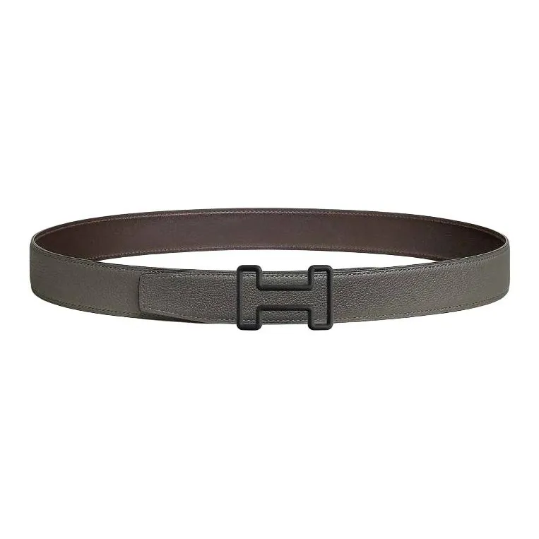 HERMES Calfskin Leather Belts Men's Dark Brown Width 3.2CM-1