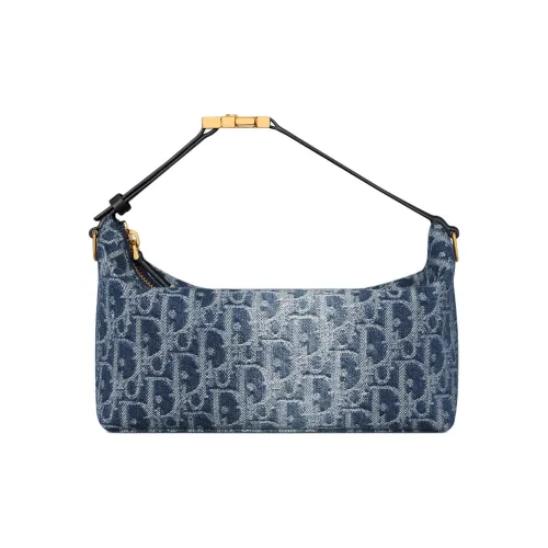 DIOR Travel Cotton With Calfskin Shoulder Bag, Crossbody Bag, Handbag Medium Size Women's Blue
