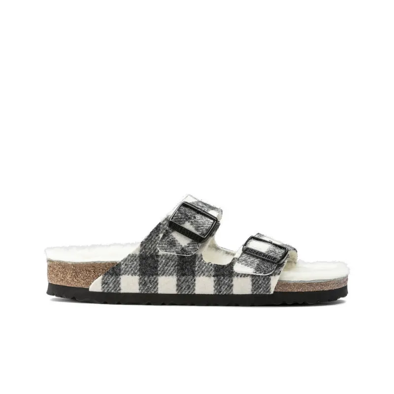 Birkenstock Arizona Shearling Slip-Resistant Slide Slippers Women's Black White Narrow Fit-1