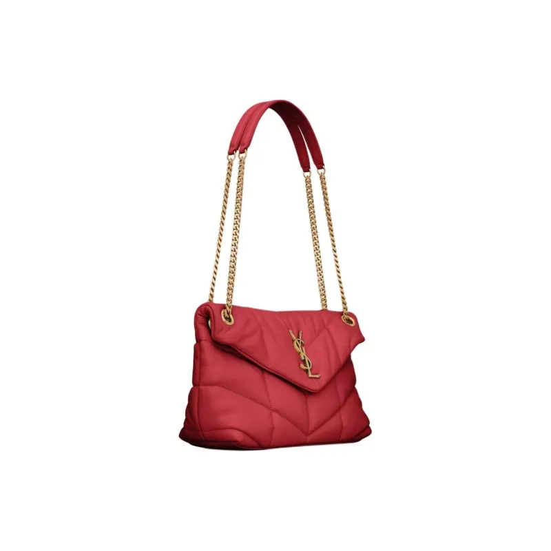 SAINT LAURENT PUFFER Nappa Leather Shoulder Bag, Crossbody Bag Trumpets Women's Red-1
