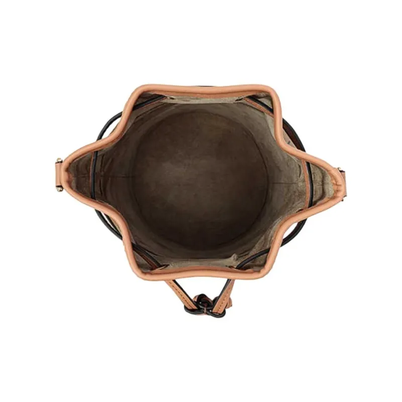 FION Coated Canvas Bucket Bag Portable Crossbody Bag Shoulder Bag Medium Size Women's Coffee With Caramel-5