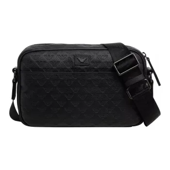 GIORGIO ARMANI Calfskin Shoulder Bag, Crossbody Bag Medium Size Men's Black