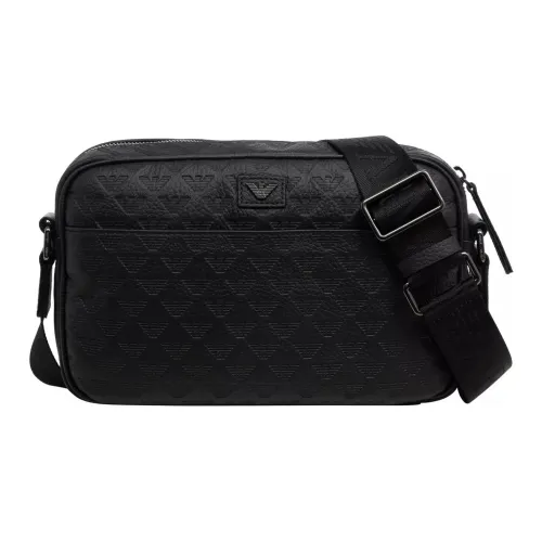 GIORGIO ARMANI Calfskin Shoulder Bag, Crossbody Bag Medium Size Men's Black