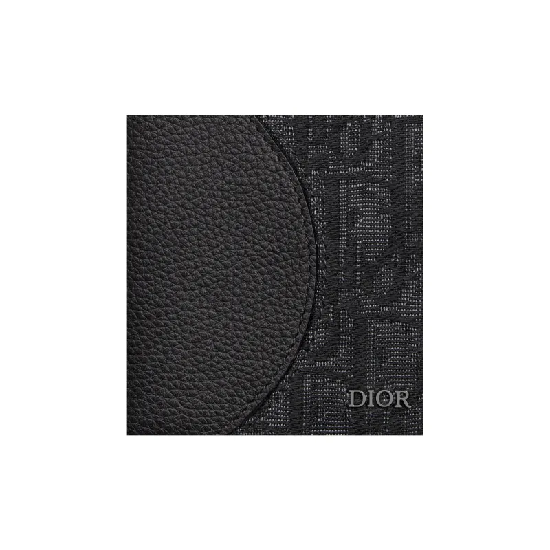 DIOR Cotton With Cow Leather Patchwork Wallet Unisex Black-4