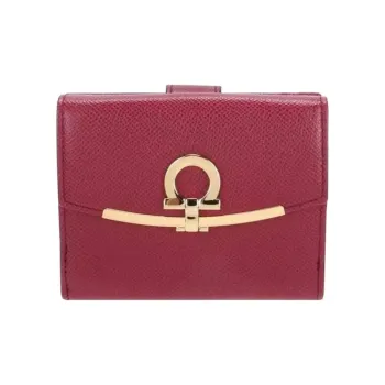 FERRAGAMO GANCINI Stamped Calfskin Wallet Women's Red