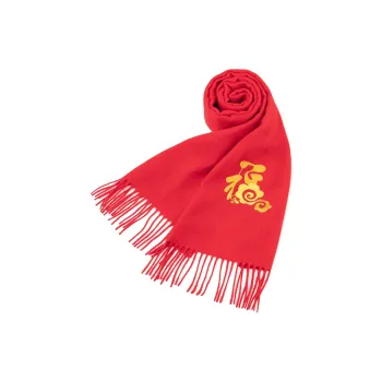 Shanghai Story 100% Sheep Wool Knit Scarves Unisex Embroidery Red 4 Colors