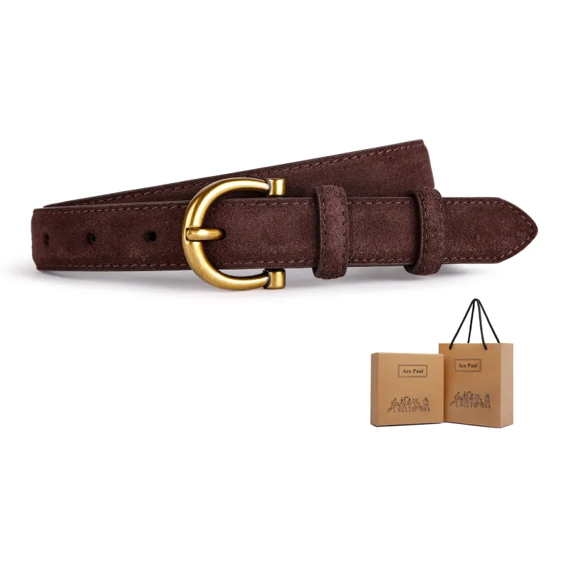 Ace Paul Matte Top Grain Cow Leather Suede Belt Belt Women's Black/Coffee/Khaki/Burgundy 2.8cm-5