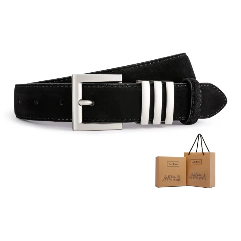 Ace Paul Top Grain Cow Leather Matte Velvet Belt Belt Women's Black/Coffee/Burgundy/Khaki 2.8cm-1