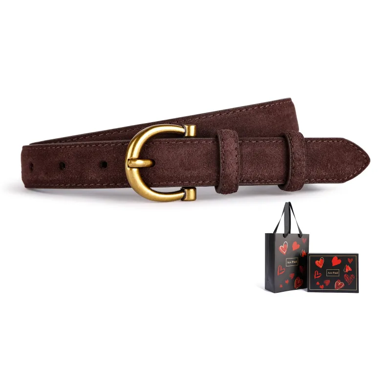 Ace Paul Matte Top Grain Cow Leather Suede Belt Belt Women's Black/Coffee/Khaki/Burgundy 2.8cm-4