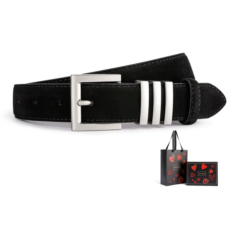 Ace Paul Top Grain Cow Leather Matte Velvet Belt Belt Women's Black/Coffee/Burgundy/Khaki 2.8cm-3