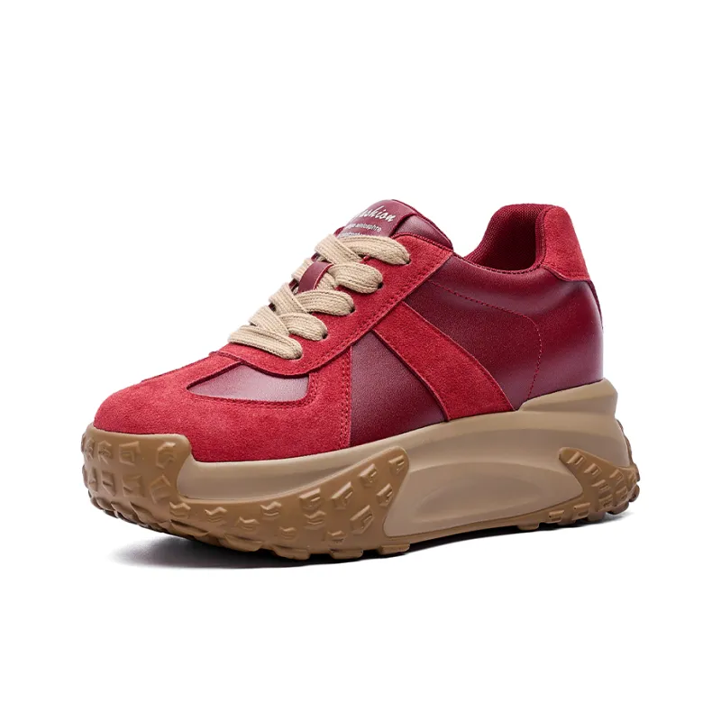NRDROFFICIAL Chunky Sneakers Women's Low Top Red-3