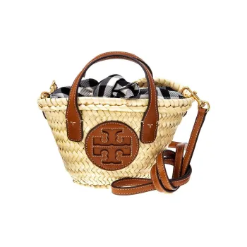 TORY BURCH Ella Straw With Leather Basket Bag Hand Held Shoulder Crossbody Bag Regular Women's Natural/Brown