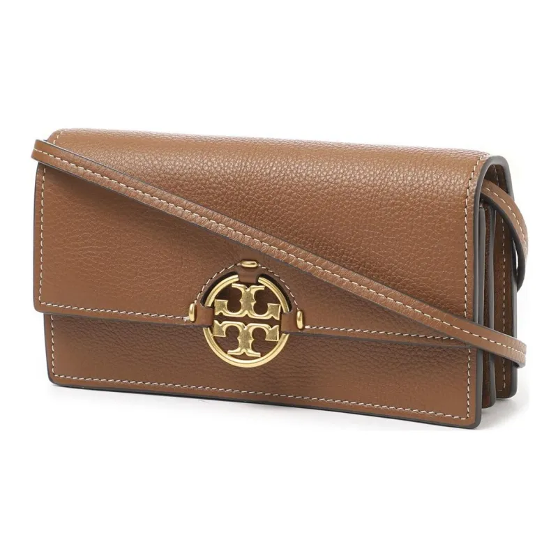 TORY BURCH Miller Litchi Grain Leather Shoulder Bag, Crossbody Bag Regular Women's Light Tea Brown-1