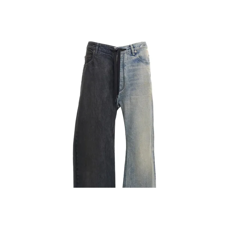 Balenciaga FW24 Fifty-Fifty Drawstring Waist  Asymmetric Leg Length Jeans-8