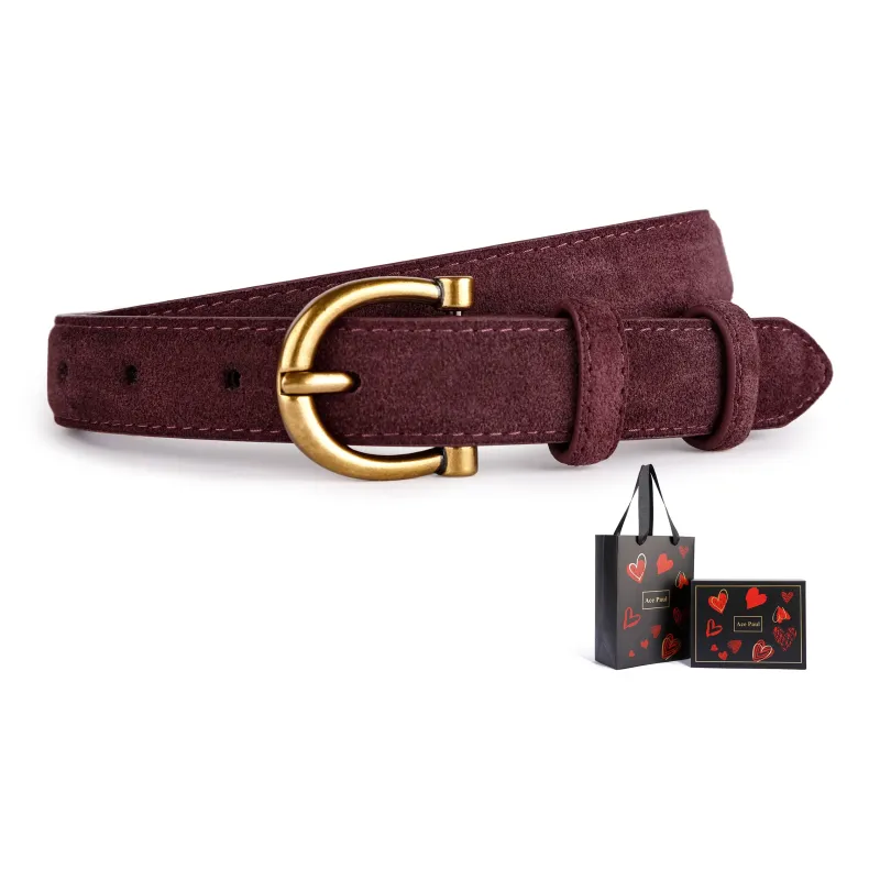 Ace Paul Matte Top Grain Cow Leather Suede Belt Belt Women's Black/Coffee/Khaki/Burgundy 2.8cm-8