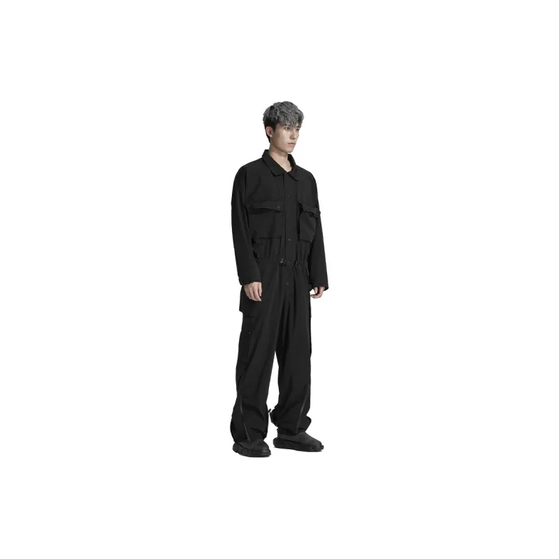 NORVINCY Cinched Waist Long Sleeved One Piece Stretch Workwear Two Piece Set For Fall And Winter Unisex-1