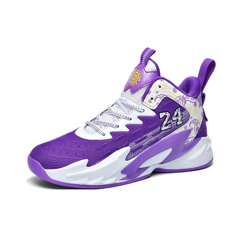MUSHILANDI Cushioning, Breathable, Height Increasing, Rebound Mid Top Basketball Shoes Unisex White Purple-1