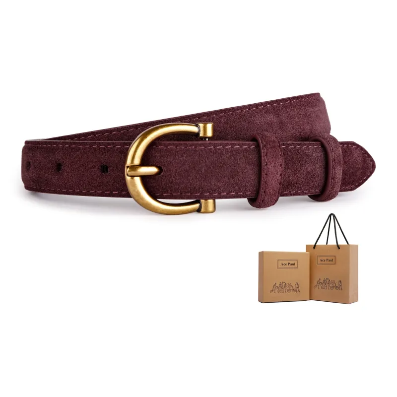 Ace Paul Matte Top Grain Cow Leather Suede Belt Belt Women's Black/Coffee/Khaki/Burgundy 2.8cm-7