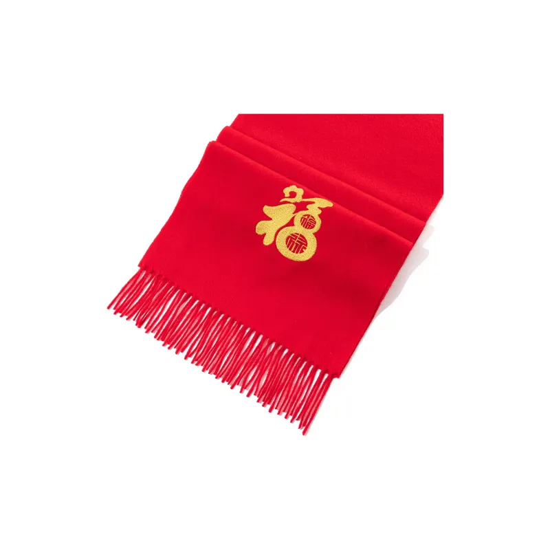 Shanghai Story 100% Sheep Wool Knit Scarves Unisex Embroidery Red 4 Colors-15