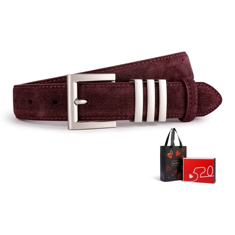 Ace Paul Top Grain Cow Leather Matte Velvet Belt Belt Women's Black/Coffee/Burgundy/Khaki 2.8cm-10