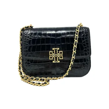 TORY BURCH Britten Crocodile Textured Leather Shoulder Bag, Crossbody Bag Tubas Women's Black