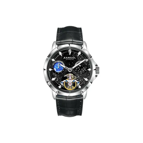 KANGOL Automatic Mechanical Movement Genuine Leather Strap Watch Men's Watches Cut Out Dial