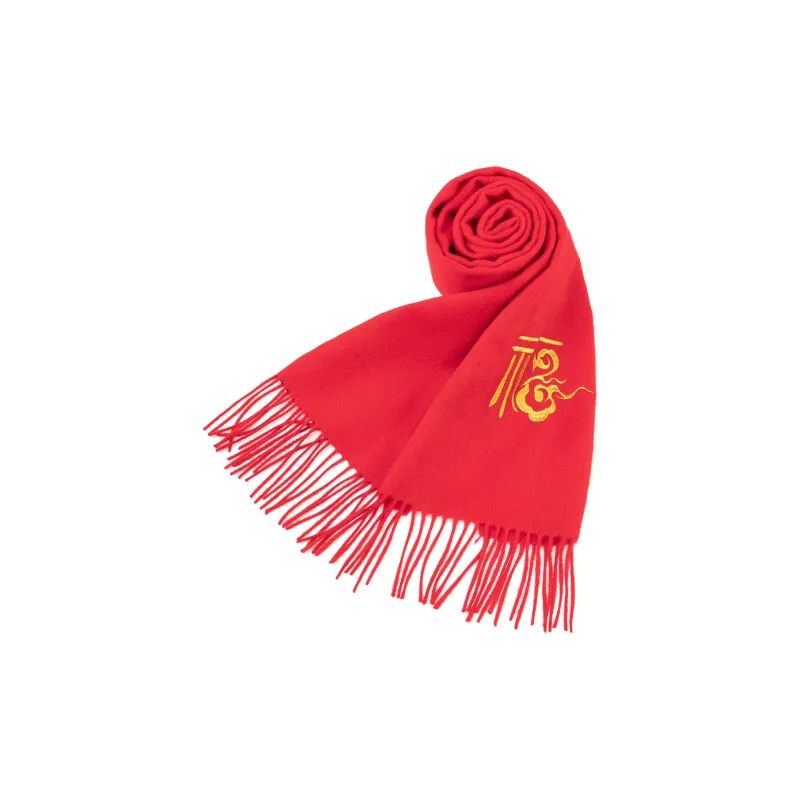 Shanghai Story 100% Sheep Wool Knit Scarves Unisex Embroidery Red 4 Colors-4