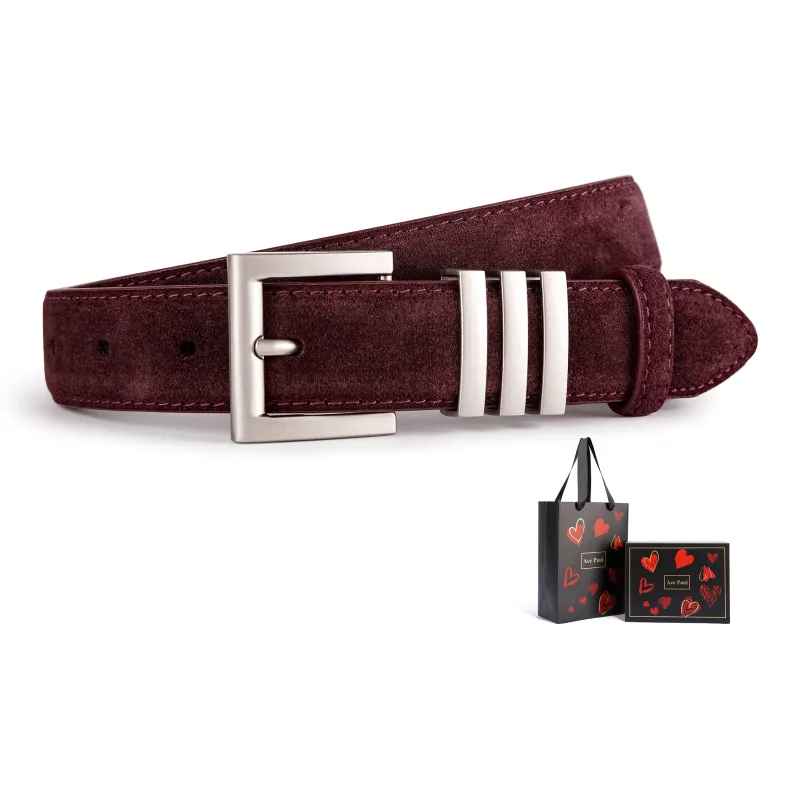 Ace Paul Top Grain Cow Leather Matte Velvet Belt Belt Women's Black/Coffee/Burgundy/Khaki 2.8cm-11