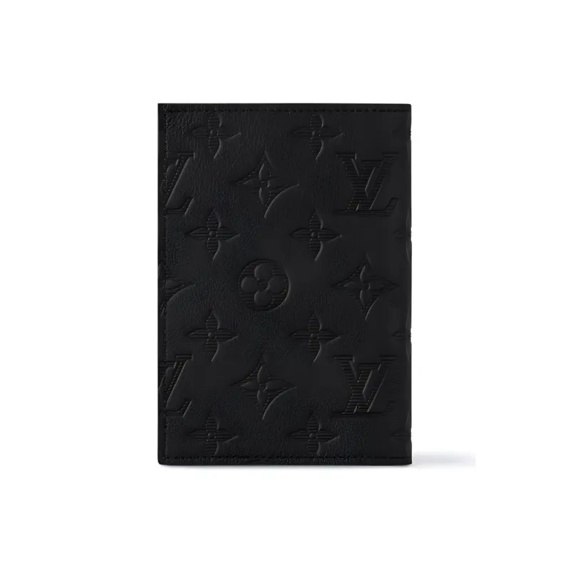 LOUIS VUITTON Monogram Shadow Embossed Cow Leather Passport Holder Men's Black-1