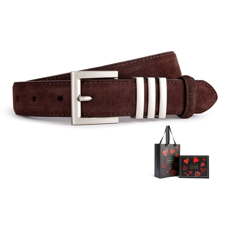 Ace Paul Top Grain Cow Leather Matte Velvet Belt Belt Women's Black/Coffee/Burgundy/Khaki 2.8cm-7