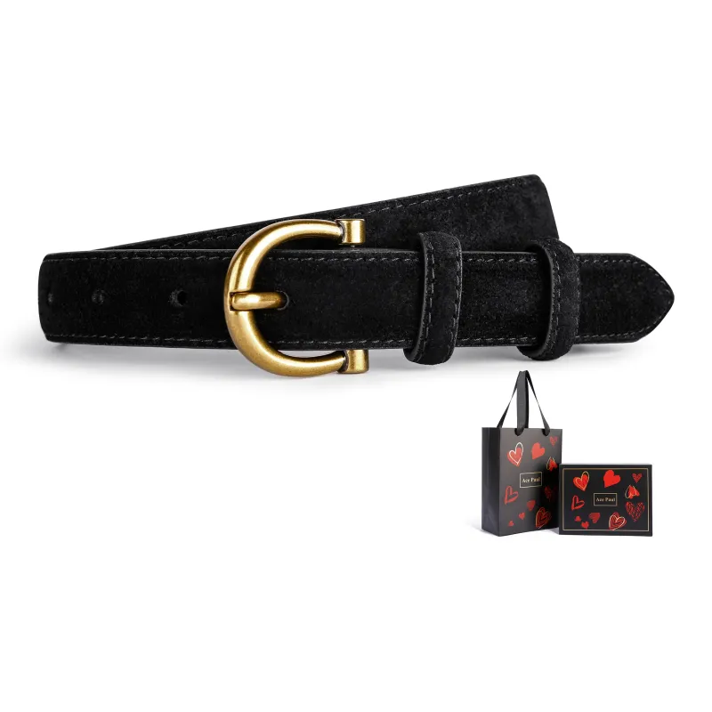 Ace Paul Matte Top Grain Cow Leather Suede Belt Belt Women's Black/Coffee/Khaki/Burgundy 2.8cm-2