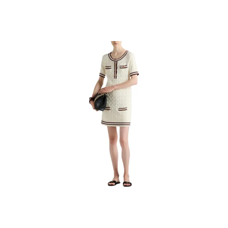 PRADA Round neck Knitted Cotton Mini Dress-1