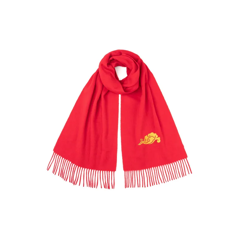 Shanghai Story 100% Sheep Wool Knit Scarves Unisex Embroidery Red 4 Colors-10