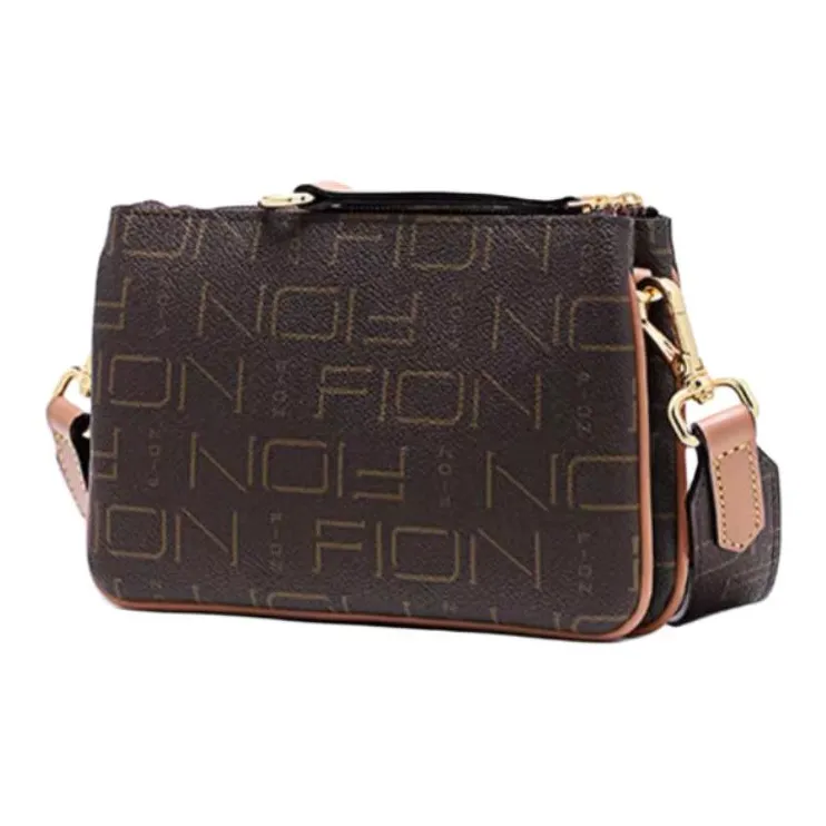 FION Artificial Leather Small Square Bag Shoulder Bag Crossbody Bag Small Size Women's Coffee-2
