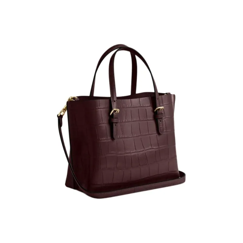 COACH Mollie Leather Tote Bag Shopping Bag Handbag Shoulder Bag Crossbody Bag Medium Size Women's Gold & Merlot-1