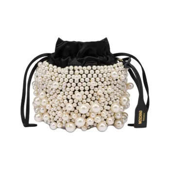 MOSCHINO Viscose Bucket Bags Crossbody Bag Shoulder Bag Women's Black & White