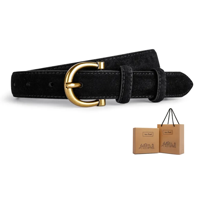 Ace Paul Matte Top Grain Cow Leather Suede Belt Belt Women's Black/Coffee/Khaki/Burgundy 2.8cm-1