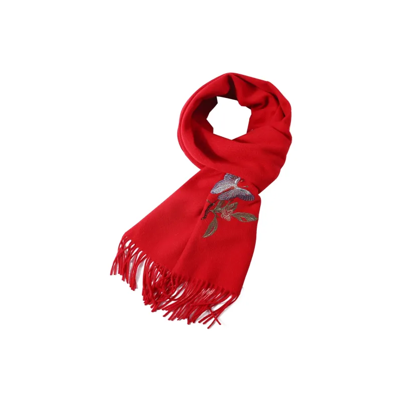 Shanghai Story 100% Sheep Wool Knit Scarves Women's Floral Butterfly Dance-0