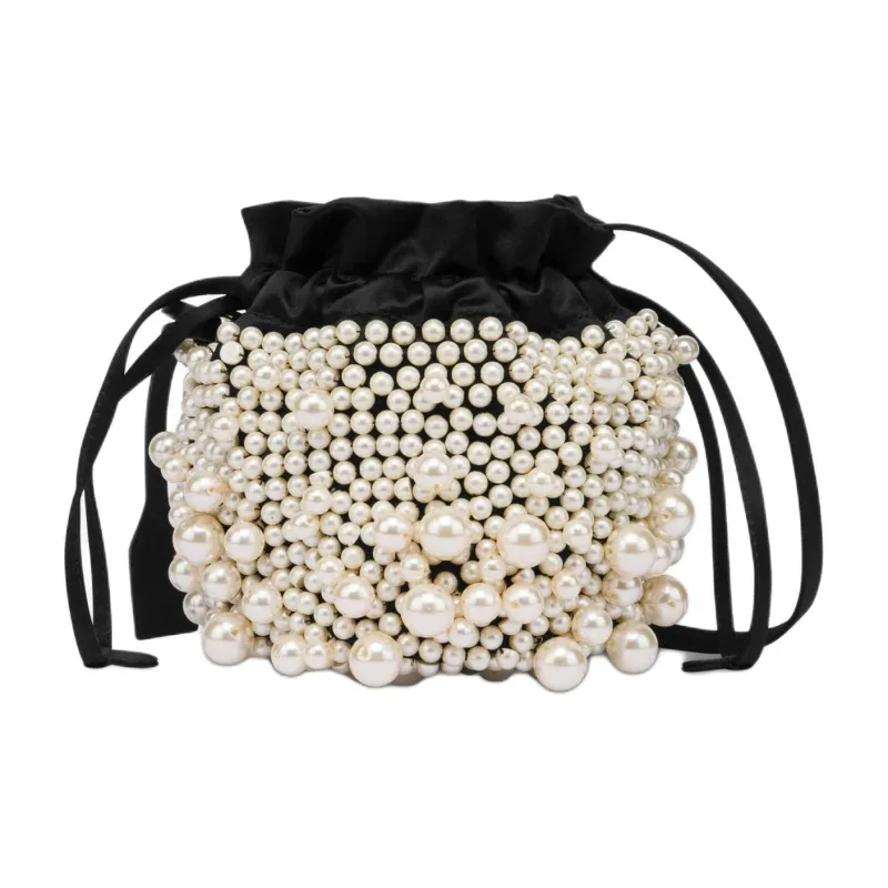MOSCHINO Viscose Bucket Bags Crossbody Bag Shoulder Bag Women's Black & White-1
