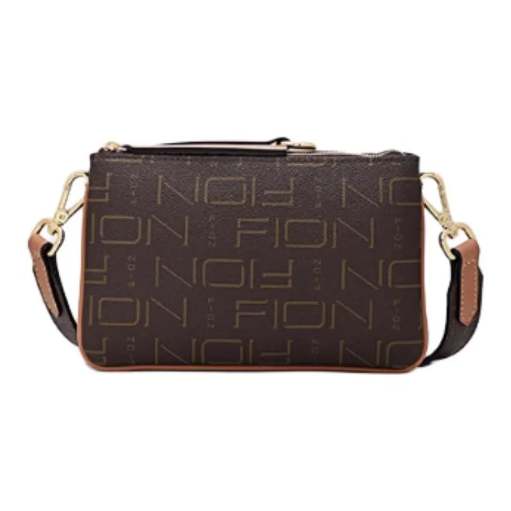 FION Artificial Leather Small Square Bag Shoulder Bag Crossbody Bag Small Size Women's Coffee-3
