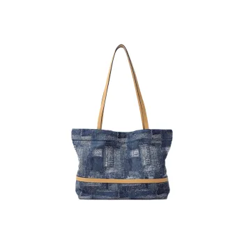 FION Cow Leather Tote Bag Shopping Bag Crossbody Bag Shoulder Bag Regular Women's Blue/Light Camel